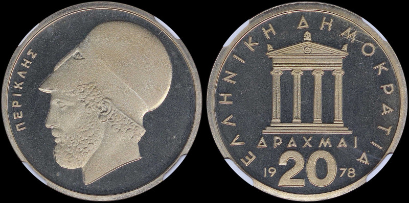 GREECE: 20 Drachmas (1978) (type I) in copper-nickel with temple of Apteros Nike...