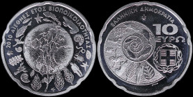 GREECE: 10 Euro (2010) in silver (0,925) commemorating the International Year of Biodiversity with embossed biodiversity species and the inscription "...