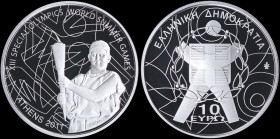 GREECE: 10 Euro (2011) in silver (0,925) commemorating the XIII Special Olympics / World Summer Games Athens 2011 with a torch bearer. Inside official...