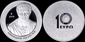 GREECE: 10 Euro (2016) in silver (0,925) commemorating the Greek Culture / New Comedy - Menander. Inside its official case with CoA and no "1440". (He...