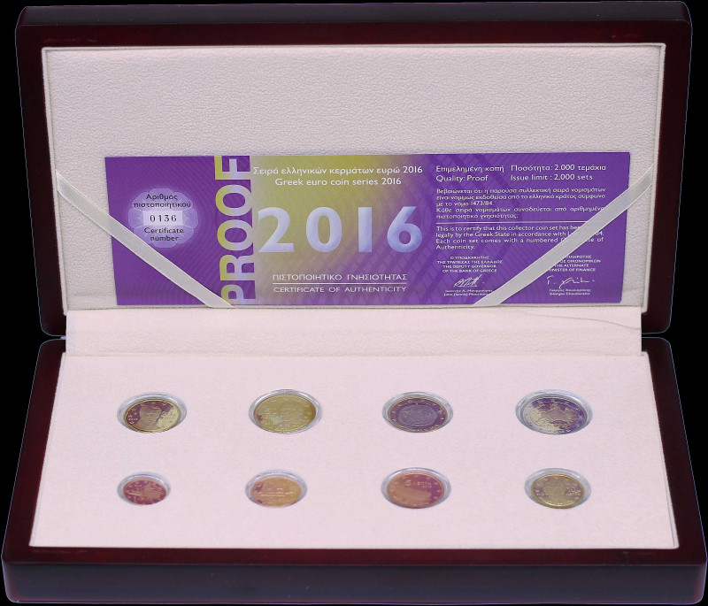 GREECE: Euro coin set (2016) composed of 1, 2, 5, 10, 20 & 50 Cent and 1 & 2 Eur...