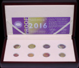 GREECE: Euro coin set (2016) composed of 1, 2, 5, 10, 20 & 50 Cent and 1 & 2 Euro. Inside official wooden case with CoA with no "0136". Maximum mintag...