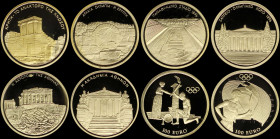 GREECE: Lot of 8 coins composed of 4x 100 Euro (2003) & 4x 100 Euro (2004) in gold (0,999) from Athens 2004 Olympics and Olympic Torch Relay sets. Ins...