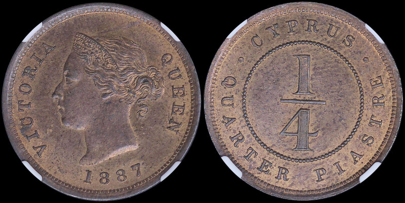 CYPRUS: 1/4 Piastre (1887) in bronze with crowned head of Queen Victoria facing ...