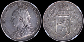 CYPRUS: 18 Piastres (1901) in silver (0,925) with crowned and veiled bust of Queen Victoria facing left. Crowned arms divide date, denomination below ...