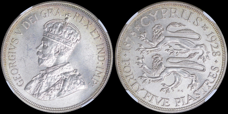 CYPRUS: 45 Piastres (1928) in silver (0,925) commemorating the 50th anniversary ...