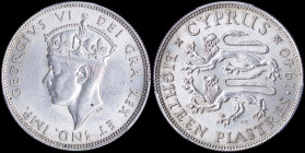 CYPRUS: CYPRUS: 18 Piastres (1940) in silver (0,925) with crowned head of George VI facing left. Two stylized rampant lions left on reverse. Inside sl...
