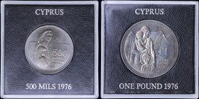 CYPRUS: Lot of 2 coins composed of 500 Mils (1976) & 1 Pound (1976) in copper-nickel commemorating the Refugees. Inside their official cases of issue....