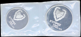 CYPRUS: Lot of 2 coins composed of 500 Mils (1976) & 1 Pound (1976) in silver (0,925) commemorating the Refugees. Inside official case of issue. (KM 4...