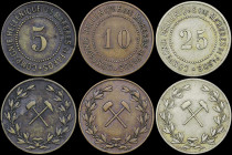 GREECE: Complete set of 3 Greek tokens (brass, bronze & copper-nickel) (1870-1880) related to the Marble of Paros company. "Compagnie Hellenique Des M...