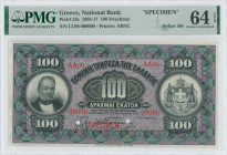 GREECE: Specimen of 100 Drachmas (24.10.1917) in black on purple and green unpt with portrait of G Stavros at left and coat of arms of King George I a...