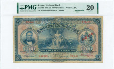 GREECE: 1000 Drachmas (1922 NEON issue / old date 14.10.1921) in blue on multicolor unpt with portrait of G Stavros at left, Demeter at center and arm...
