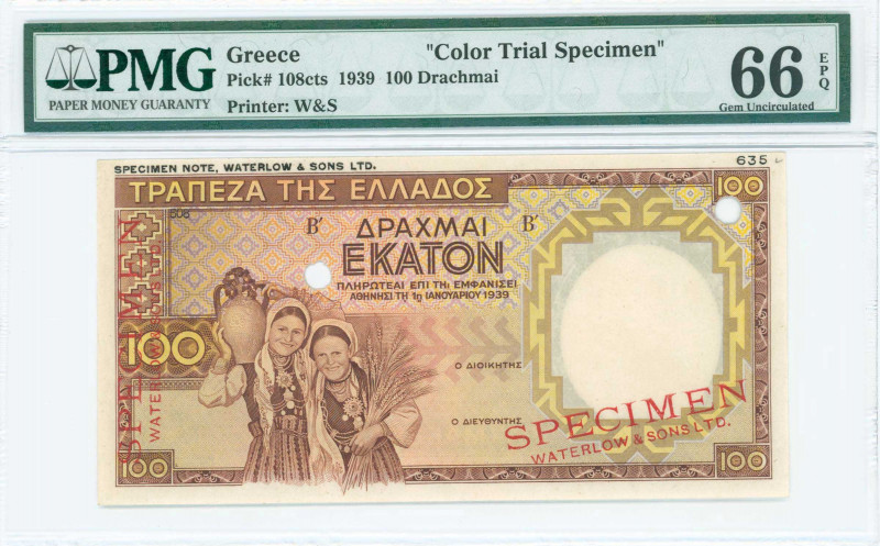 GREECE: Color trial specimen of 100 Drachmas (1.1.1939) with two young girls car...