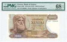 GREECE: 1000 Drachmas (1.11.1970 / issued in 1972) in brown on multicolor unpt with Zeus at left. S/N: "31I 046666". WMK: The youth of Antikythira. Pr...