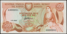 CYPRUS: Lot composed of 19x 500 Mils (1.6.1982) in light brown on green and multicolor unpt with woman seated at right and arms at top left center. Co...