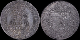 AUSTRIA: 1 Thaler (1701) in silver with old laureate bust of Leopold I facing right in inner circle. Crowned arms within Order chain on reverse. Insid...