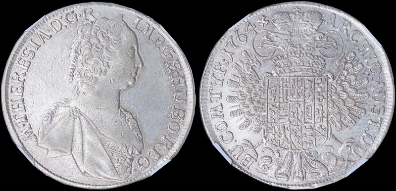 AUSTRIA: 1 Thaler (1764) in silver (0,833) with mature armored bust of Maria The...