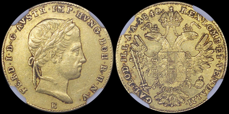 AUSTRIA: 1 Ducat (1840 E) in gold (0,986) with head of Ferdinand I facing right....