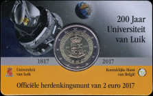 BELGIUM: 2 Euro (2017) bi-metallic commemorating the 200 years of the University in Liege. Inside official coincard. Brilliant Uncirculated.