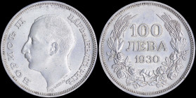 BULGARIA: 100 Leva (1930 BP) in silver (0,500) with head of Boris III facing left. Denomination above date within wreath on reverse. Inside slab by PC...