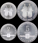BULGARIA: Set of 2 silver (0,900) coins composed of 2 Leva (ND 1963) & 5 Leva (ND 1963) commemorating the 1100th anniversary of the Slavic Alphabet. (...