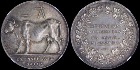 FRANCE: Silver jeton (1814). Cow with inscription "EX INSPERATO SALUS" below and lancet & scarifier above on obverse. Inscription "VACCINATIONS MUNICI...