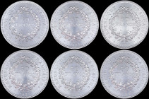 FRANCE: Lot of 6 coins composed of 6x 50 Francs in different dates (1974 / 1979) in silver (0,900) with Denomination within wreath. Hercules group on ...