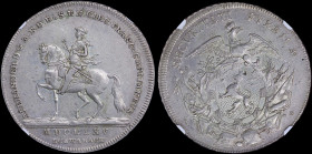 GERMAN STATES / BRANDENBURG-ANSBACH: 1 Thaler (1765 KK) in silver with Margrave on horseback facing left. Eagle with lion shield and flags on reverse....