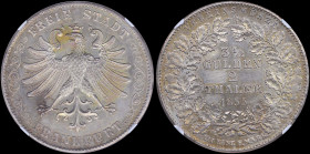 GERMAN STATES / FRANFURT AM MAIN: 2 Thaler (=3 1/2 Gulden) (1855) in silver (0,900) with crowned eagle with wings open. Value and inscription within o...