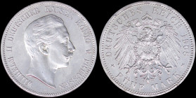 GERMAN STATES / PRUSSIA: 5 Mark (1908 A) in silver (0,900) with head of Wilhelm II facing right. Crowned imperial eagle (type III) on reverse. (KM 523...