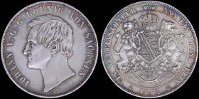 GERMAN STATES / SAXONY - ALBERTINE: 1 Thaler (1867 B) in silver (0,900) with head of Johann facing left. Crowned arched arms with lion supporters on r...
