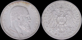 GERMAN STATES / WURTTEMBERG: 5 Mark (1895 F) in silver (0,900) with head of Wilhelm II facing right. Crowned imperial eagle with shield on breast on r...