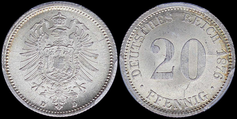 GERMANY / EMPIRE: 20 Pfennig (1876 D) in silver (0,900) with denomination and da...