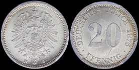 GERMANY / EMPIRE: 20 Pfennig (1876 D) in silver (0,900) with denomination and date at right. Large crowned imperial eagle with shield on breast on rev...