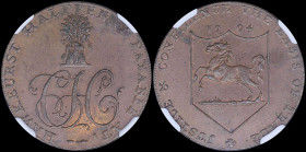 GREAT BRITAIN: Token of 1/2 Penny (1794) payable at Kent-Hawkhurst. Edge: Charles Hiders. Inside slab by NGC "MS 62 BN / CHARLES HIDERS". Cert number:...