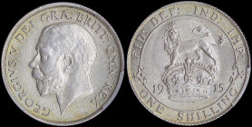 GREAT BRITAIN: 1 Shilling (1915) in silver (0,925) with head of George V facing left. Lion atop crown dividing date on reverse. Inside slab by PCGS "M...