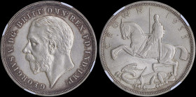 GREAT BRITAIN: 1 Crown (1935) in silver (0,500) with head of King George V facing left. St George slaying the dragon on reverse. Inside slab by NGC "M...
