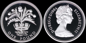 GREAT BRITAIN: Proof piedfort coin of 1 Pound (1984) in silver (0,925) (similar to KM #934a) with portrait of Queen Elizabeth II. Scottish thistle enc...