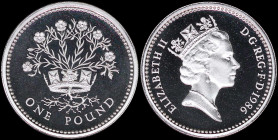 GREAT BRITAIN: Proof piedfort coin of 1 Pound (1986) in silver (0,925) (similar to KM #946a) with portrait of Queen Elizabeth II. Northern Ireland blo...