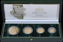 GREAT BRITAIN: Official set of 4 coins composed of 1/2 Sovereign, 1 Sovereign, 2 Pounds & 5 Pounds (2005) in gold (0,917) with head of Queen Elizabeth...