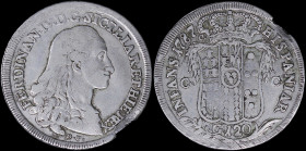 ITALIAN STATES / NAPLES & SICILY: 120 Grana (1787DP//C-CC) in silver (0,833) with large head of Ferdinando IV facing right. Large crowned shield of 6-...