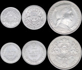 LATVIA: Lot of 3 silver (0,835) coins composed of 1 Lats (1924), 2 Lati (1925) & 5 Lati (1931). (KM 7+8+9). Fine to Very Fine conditions.