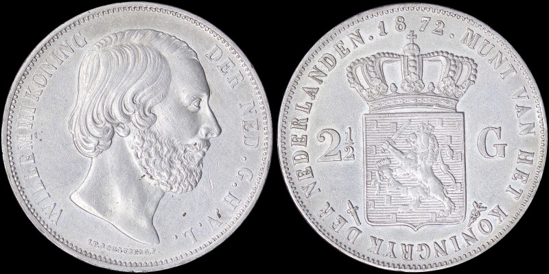 NETHERLANDS: 2- 1/2 Gulden (1872) in silver (0,945) with head of Willem III faci...