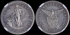 PHILIPPINES / U.S. ADMINISTRATION: 10 Centavos (1904) in silver (0,900) with female standing beside hammer and anvil. Eagle above stars and striped sh...