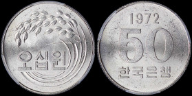 SOUTH KOREA: 50 Won (1972) from FAO series in copper-nickel-zinc with text within sagging oat sprig. Value below date on reverse. Inside slab by PCGS ...