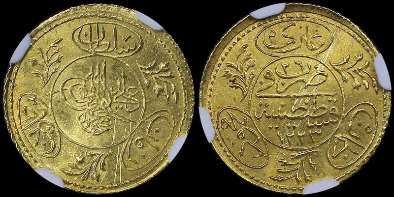 EGYPT: 1/2 Zeri Mahbub (Khariya) (AH1223//26) in gold (0,875) with toughra withi...