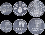 ARGENTINA: Lot of 3 silver (0,900) coins composed of 3000 Pesos (1977), 1000 Pesos (1978) & 2000 Pesos (1978). (KM 80+78+79). Uncirculated.