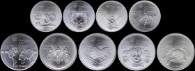 CANADA: Lot of 9 coins composed of 4x 5 Dollars & 5x 10 Dollars (1973 - 1975) in silver (0,925) commemorating the 1976 Montreal Olympics with young bu...