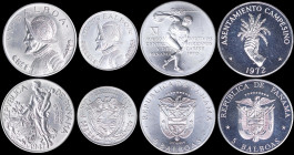 PANAMA: Lot of 4 silver coins composed of 1 Balboa (1947), 1/2 Balboa (1962), 5 Balboas (1970) & 5 Balboas (1972). (KM 13+12.2+28+30). The coin of 197...