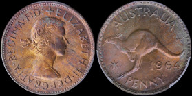 AUSTRALIA: 1 Penny [1964 (m)] in bronze with laureate bust of Elizabeth II facing right. Kangaroo leaping left on reverse. Inside slab by PCGS "MS 66 ...